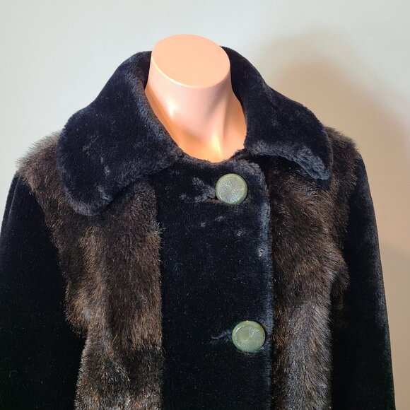 VINTAGE Coat Womens Black Genuine Fur Penney Lane 60s Size Medium - Picture 12 of 14